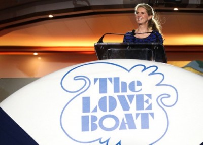 Jan Swartz, President of Princess Cruises, speaks on the Regal Princess during its North American debut and naming ceremony. (Photo Marc Serota/AP Images for Princess Cruises).