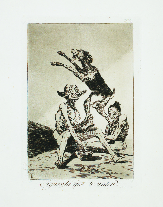 "Wait till you've been Anointed" (c. 1799). Etching from Francisco Goya's Los Caprichos series.