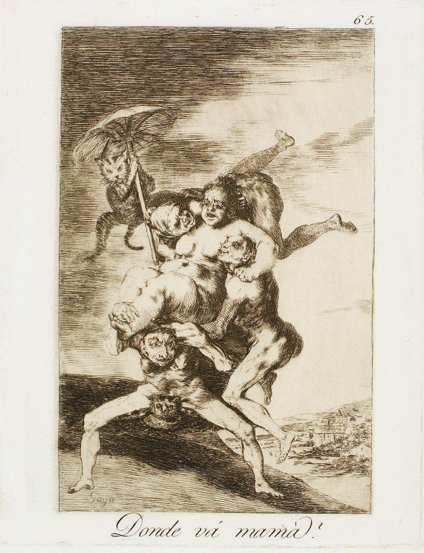 "Where is mother going?" (c. 1799). Etching from Francisco Goya's Los Caprichos series.