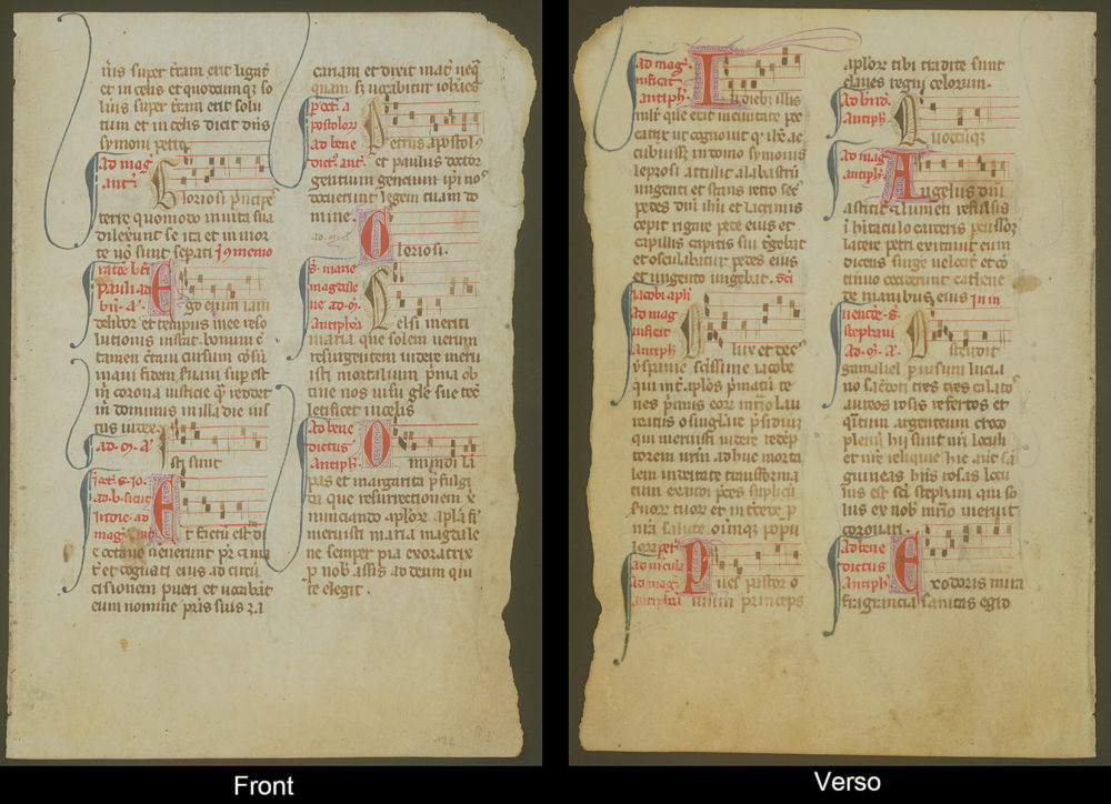 Illuminated manuscript. Leaf from a Manuscript in Latin, from a Dominican Breviary- Antiphoner (c. 1325-1350)